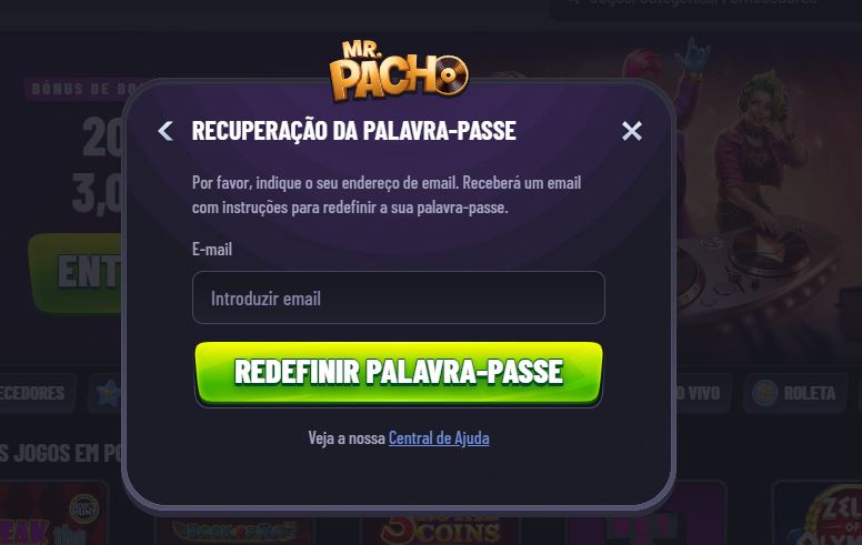 Recupere o acesso à sua conta redefinindo a palavra-passe através do endereço de e-mail registado