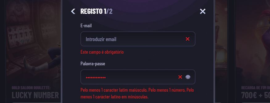 Preencha o formulário de registo no Mr Pacho Casino com e-mail e palavra-passe para criar a sua conta